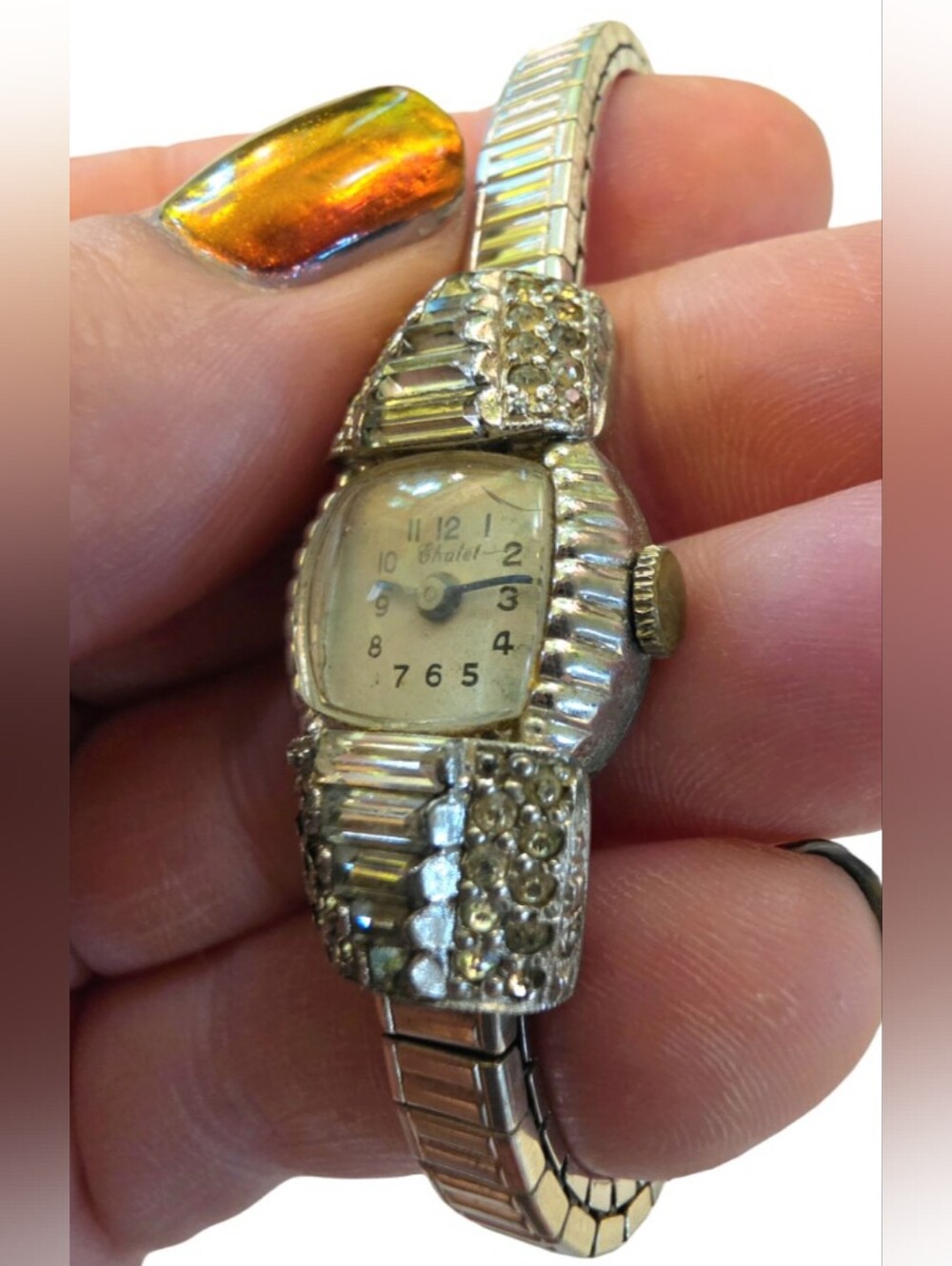 1940s Chalet Rhinestone Bracelet Watch